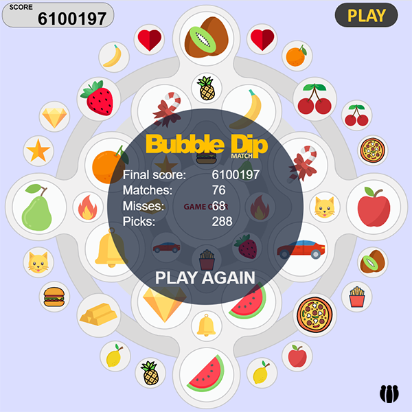 Enjoy playing online game Bubble Dip Match with five levels and quick bonus rounds.